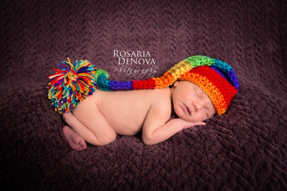Rainbow Baby Crochet Elf Hat