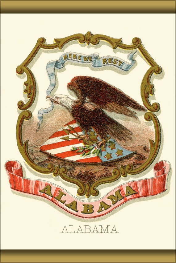 Items similar to Alabama state coat of arms (illustrated, 1876) Poster ...