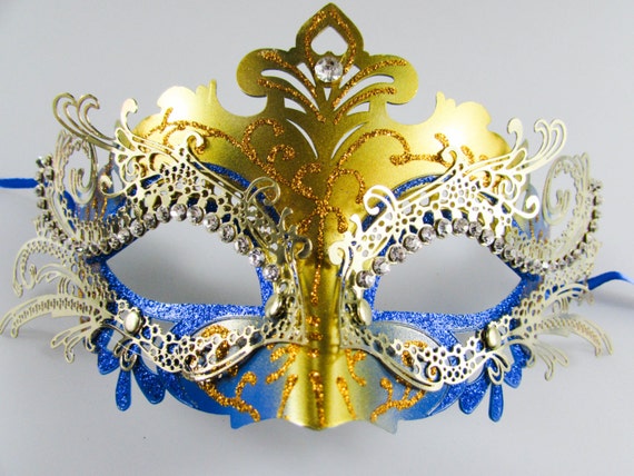 Limited Edition Blue/Gold Masquerade Mask with by RavishingArts