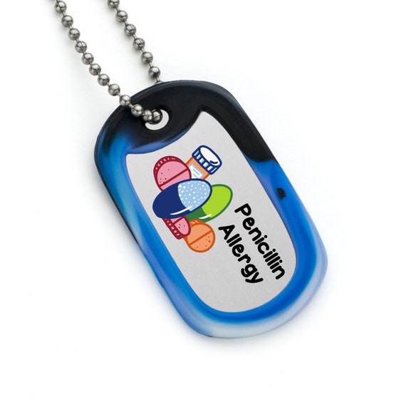 Penicillin Allergy Medical Alert Dog Tag with "Waterfall Blue" Silicone