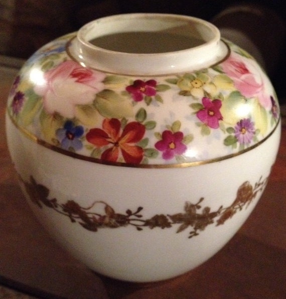 NIPPON FLORAL VASE w/ Gold Trim Handpainted by CarisHomestead