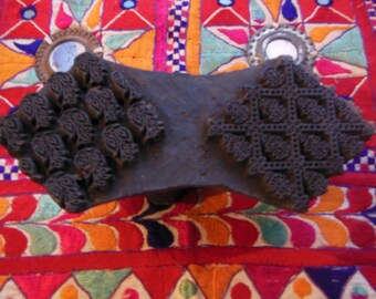 SALE...Carved Wood Double Design Stamp For Printing Or Transferring To Paper, Fabric, Clay India *4