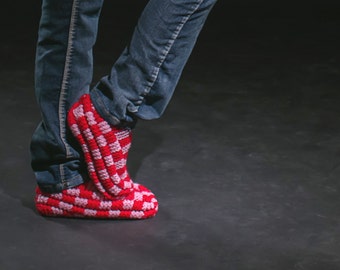 Women men slippers phentex acrylic slippers double thickness custom two colors knitted checked slippers family child parent duo man woman