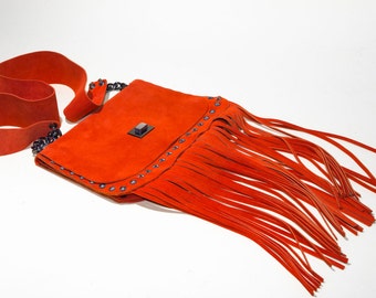 orange fringe bag