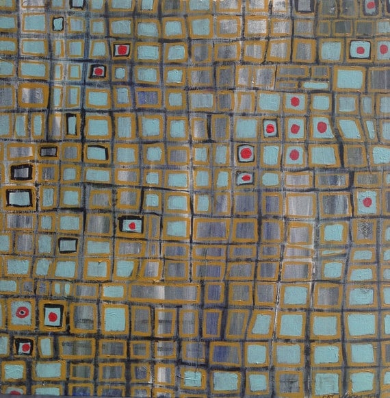 Items similar to Wall Art Grid Acrylic PaintingRed Dot on Etsy