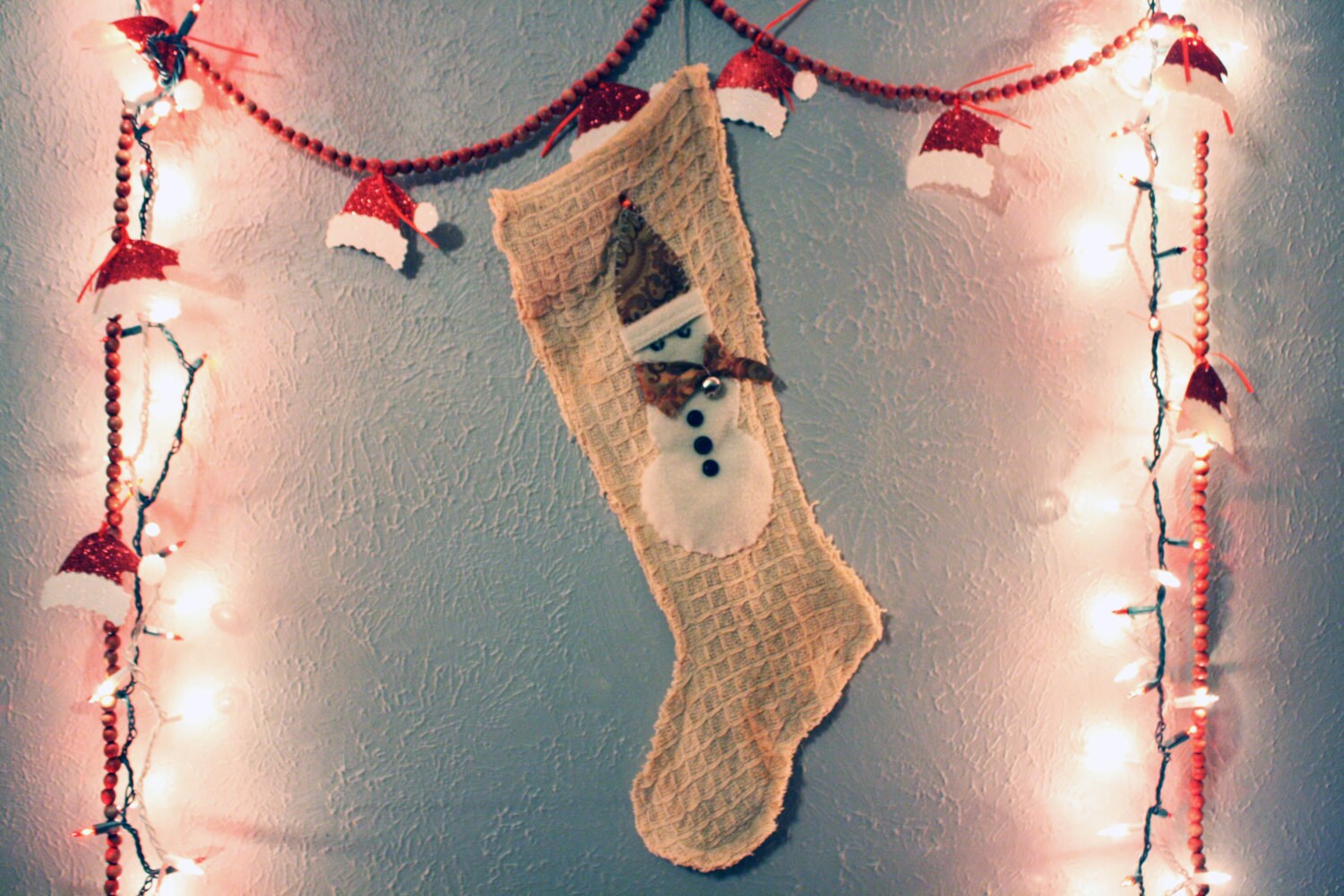 Rustic Handmade Snowman Stocking READY TO SHIP