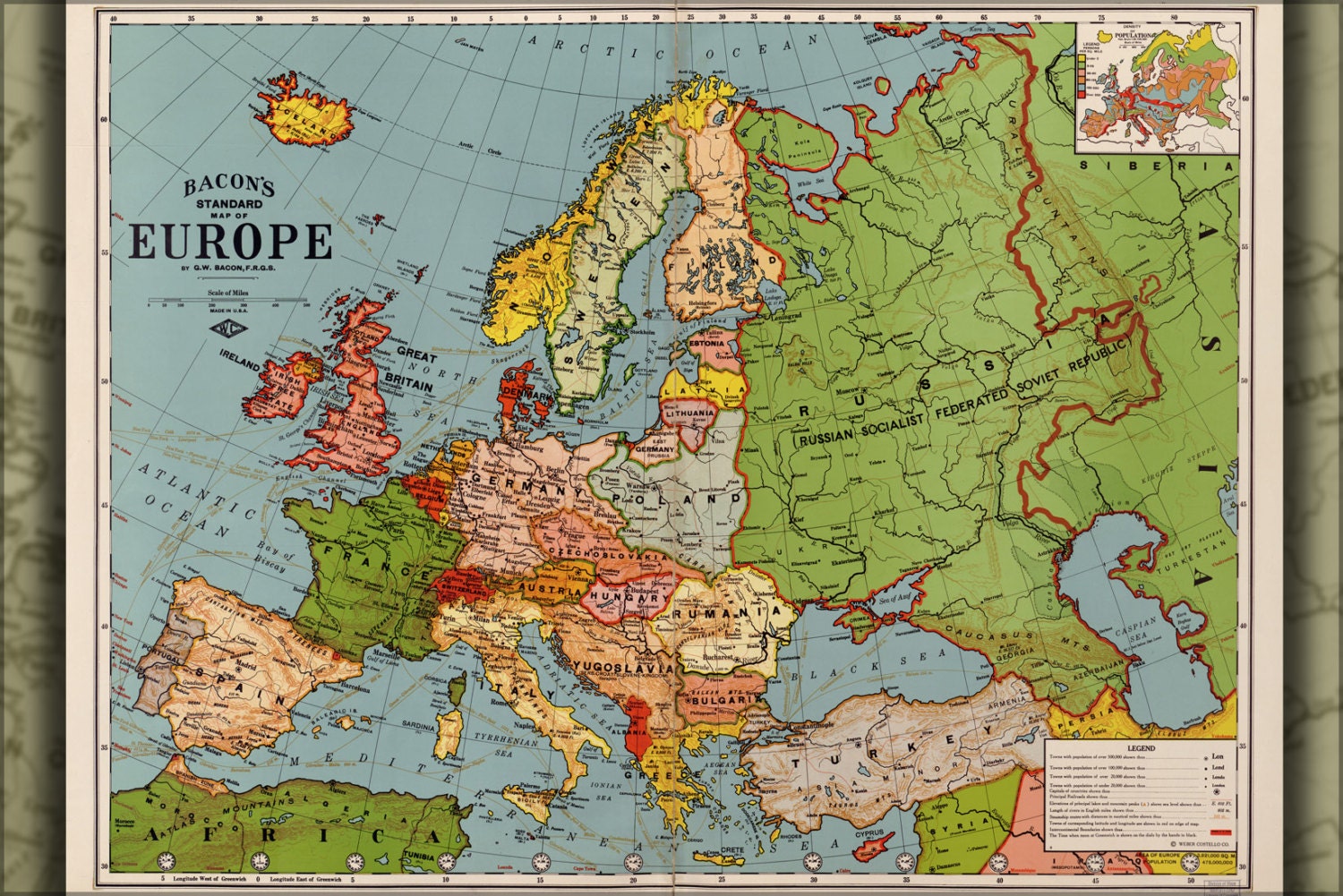 24x36 Poster Map Of Europe Spain France Germany Italy Greece