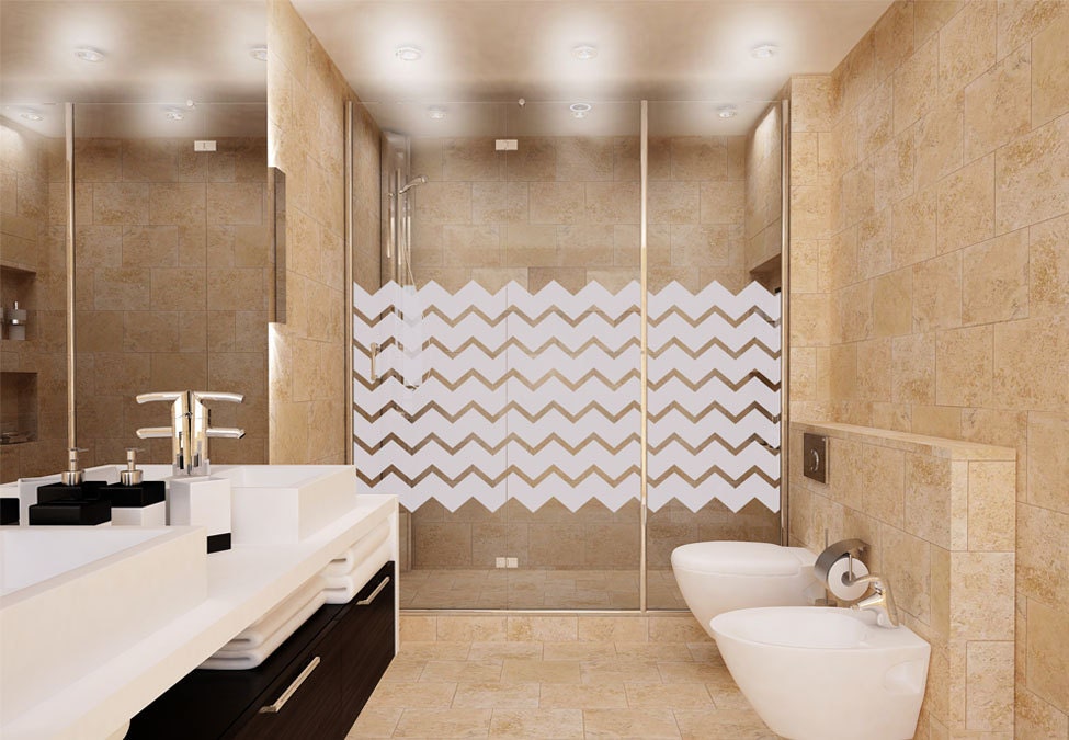 shower glass doors door cling decal stickers sliding bathroom privacy chevron decor easy