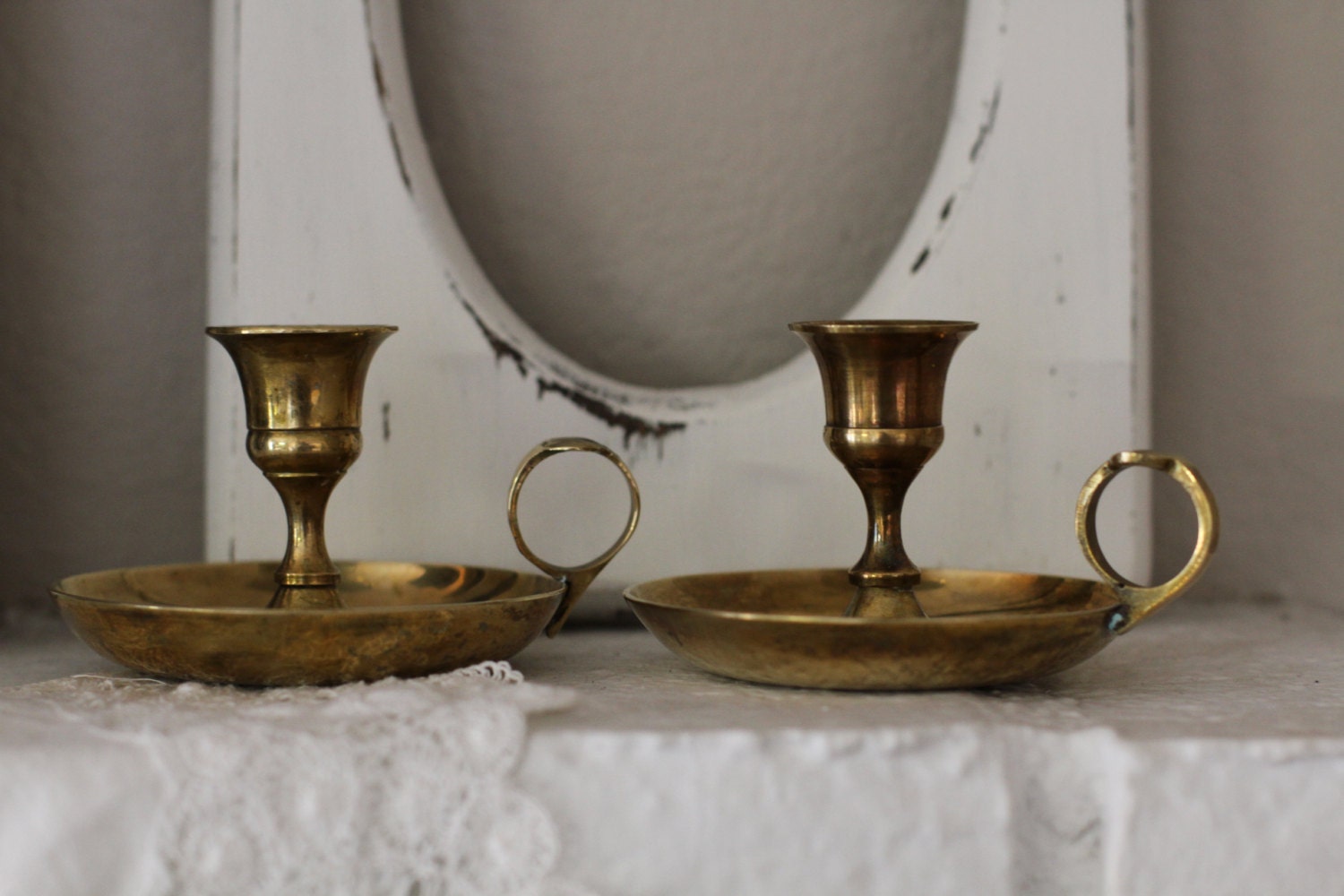 Brass Candle Holder Hand Held Candle holder by ShabbyChicCassols