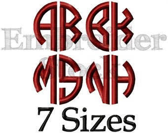 Circle Two Letters Font Full Alphabet Font Monogram Font Embroidery Font Round Fonts for Embroidery - 7 Sizes