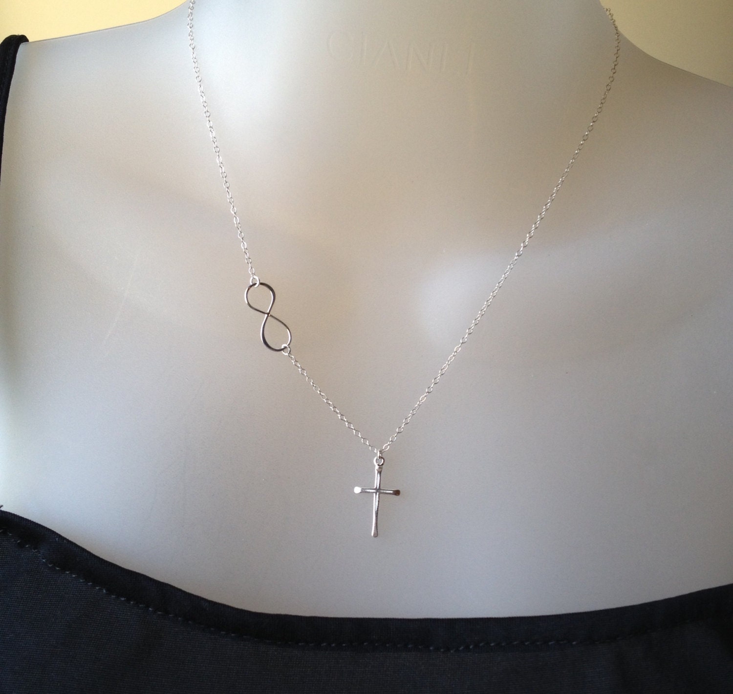 Infinity Cross necklace Sterling Silver lariat by Kewijewelry