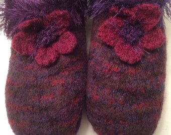 Hand Knit Felted Slippers Womens Medium