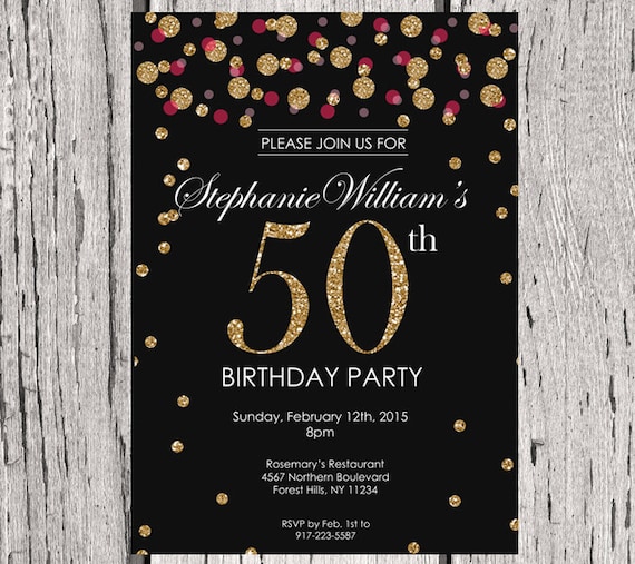 50th Birthday Invitation for Women with Glitter.Any by SparkDezign