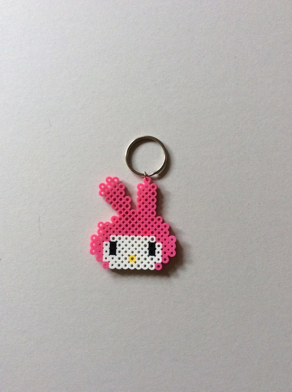 Pink Melody Rabbit Cartoon handmade Perler beads keychain