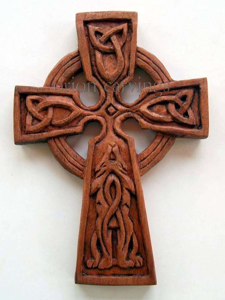 Celtic cross with wolf Wood carving Handmade Woodcarving 39