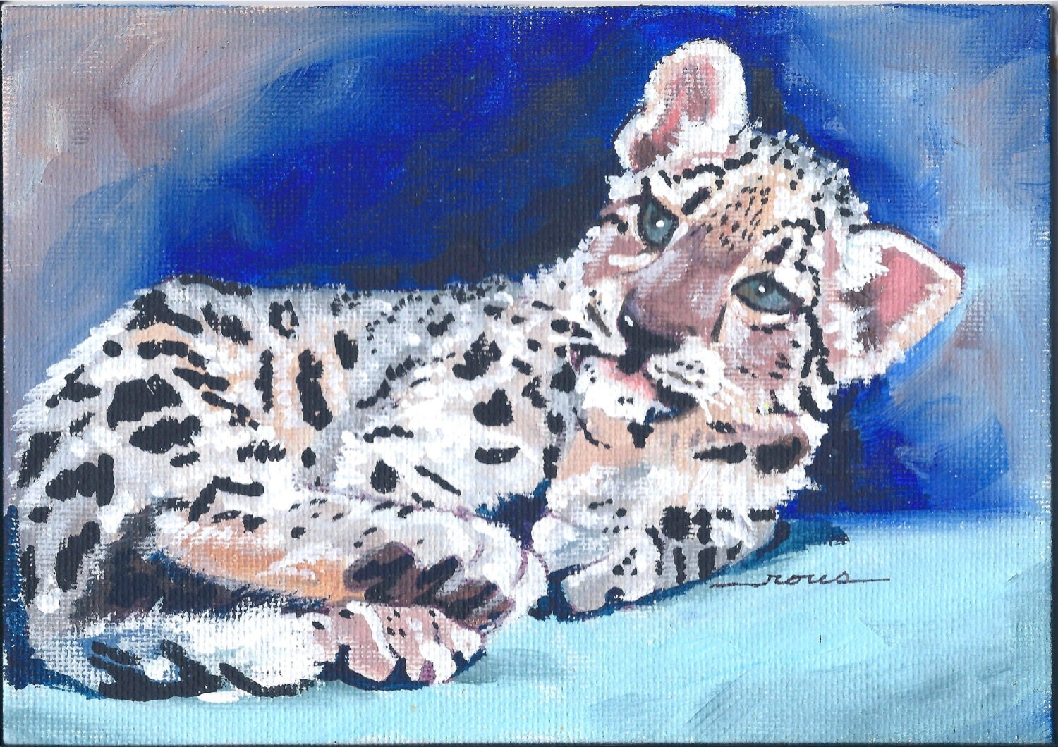 Original acrylic painting snow leopard cub animal by RousArtStudio