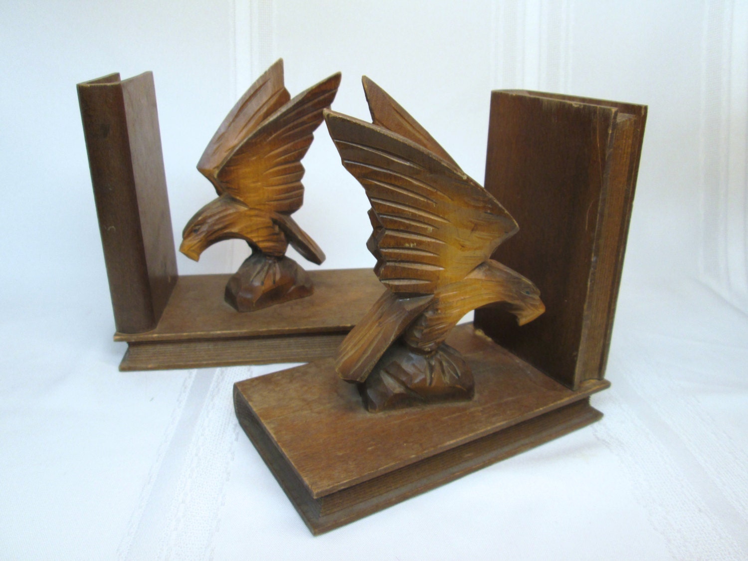 Vintage Hand Carved Wooden Eagle Bookends Haute Juice