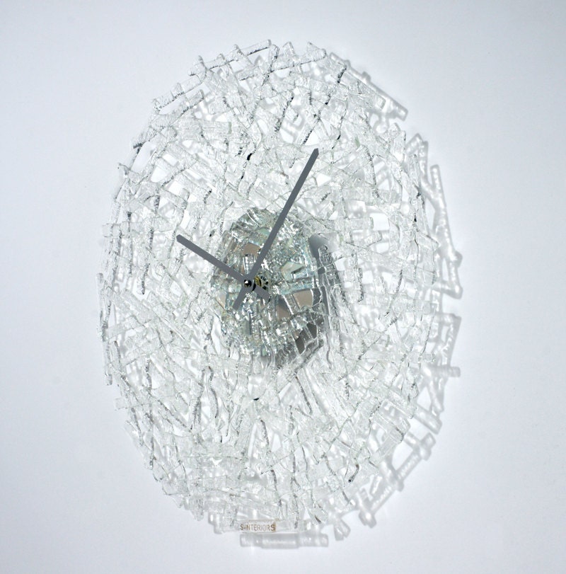 Large modern clear glass wall clock SInteriors by
