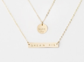 Personalised necklace set - Dare to Dream Big - gold bar necklace - layering necklace - brides necklace -  inspirational jewellery