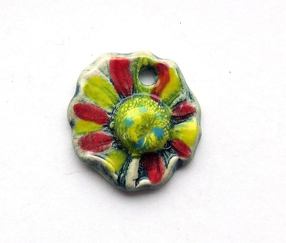 Handmade Ceramic Pendant Daisy Head with Textured edges Mary Harding