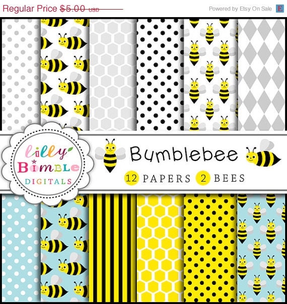 50% off BUMBLEBEE digital scrapbook papers baby shower bee clipart polka dots, honeybees Instant Download Il_570xn