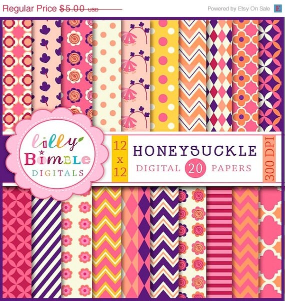 50% off Honeysuckle Digital papers for Summer Scrapbooking, cards, Design Commercial Use Included Il_570xn