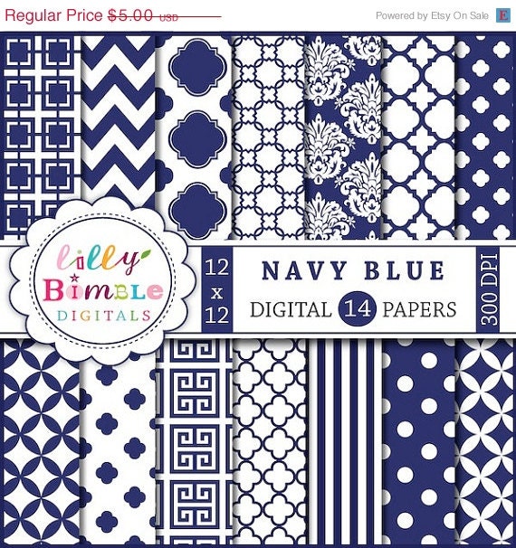 50% off Navy Blue digital scrapbook papers for monogramming, crafts blue and white scrapbooking papers, printable download, damask, chevron Il_570xn