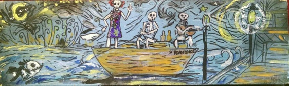 Mounted ready to hang Fishing with dead 5x16 print with black trim