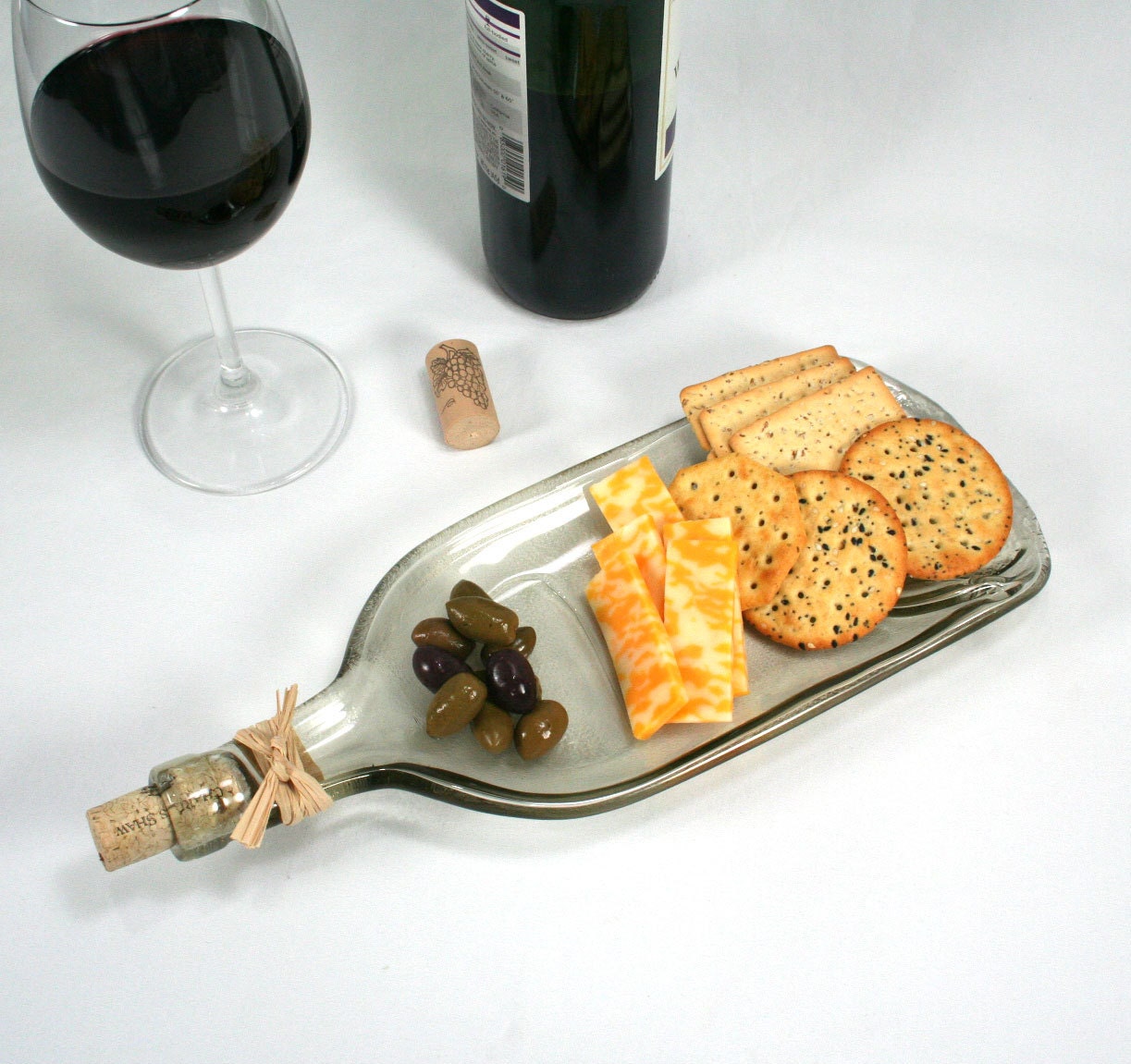 Large Molded Clear Wine Bottle Serving Tray Spoon Rest with