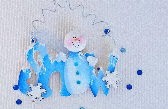 Handmade Christmas Holiday Personalize Ornament Mason Jar Decor Shabby Vintage inspired Snowman Ornament