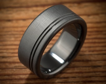 Men's Wedding Band Comfort Fit Interior Black Zirconium Ring