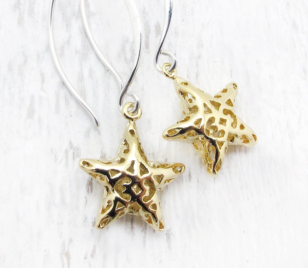 gold star earrings celestial earrings by SharonClancyDesigns