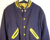 Vintage 60s Letterman jacket, blue wool coat,Varsity jacket Campus