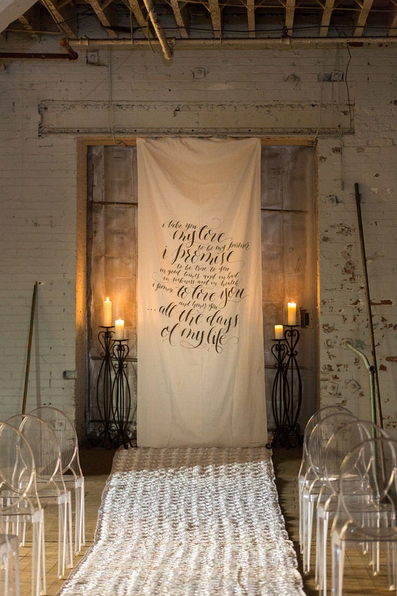 Calligraphy Wedding Vow Fabric Backdrop for Ceremony by 