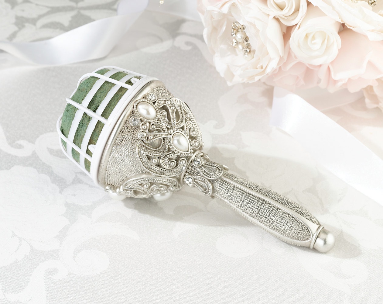 Bridal Bouquet Holder Crystals with Pearl Accents Vintage