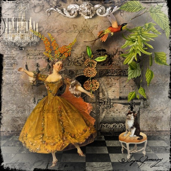 Dance of the Flower Maiden Digital Collage Greeting Card (Suitable for Framing)