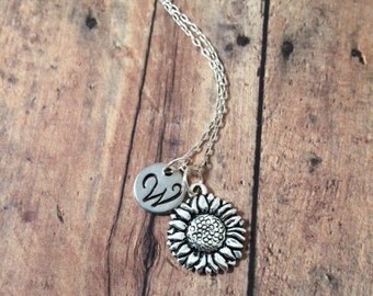 Sunflower initial necklace - sunflower jewelry, gift for gardener, flower necklace, gardener necklace, silver sunflower necklace