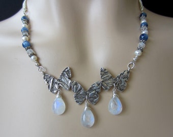 Handcrafted Sterling Silver Butterflies, Rainbow Moonstone, Kyanite - "Butterfly Bliss" by Carol Ann Bosek
