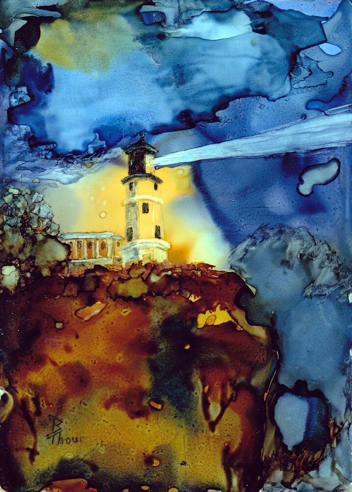 Split Rock Lighthouse At Night Original 5x7 Painting