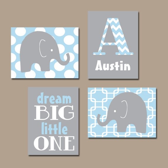 Baby Boy Nursery Wall Art Elephant Nursery Decor Elephant