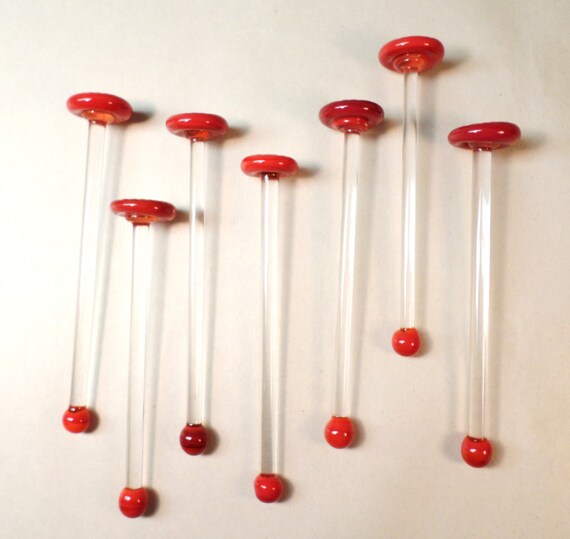 set of 7 vintage Glass Swizzle Sticks martini by WomeninWorkboots