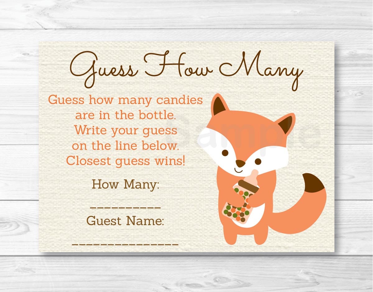 Woodland Fox Guess How Many Baby Shower Game PRINTABLE INSTANT