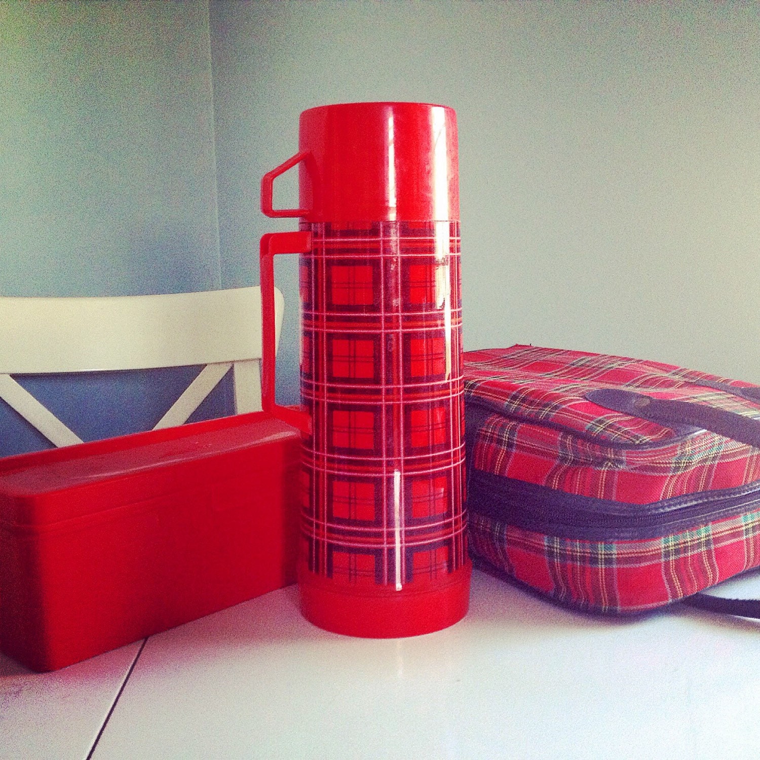 Vintage Lunch Box Thermos Set Plaid 1960's by ShiznitVintage