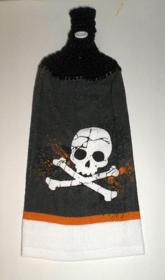 Hanging Skull Towel Skull Crossbones Crochet Top Towel Kitchen Dish