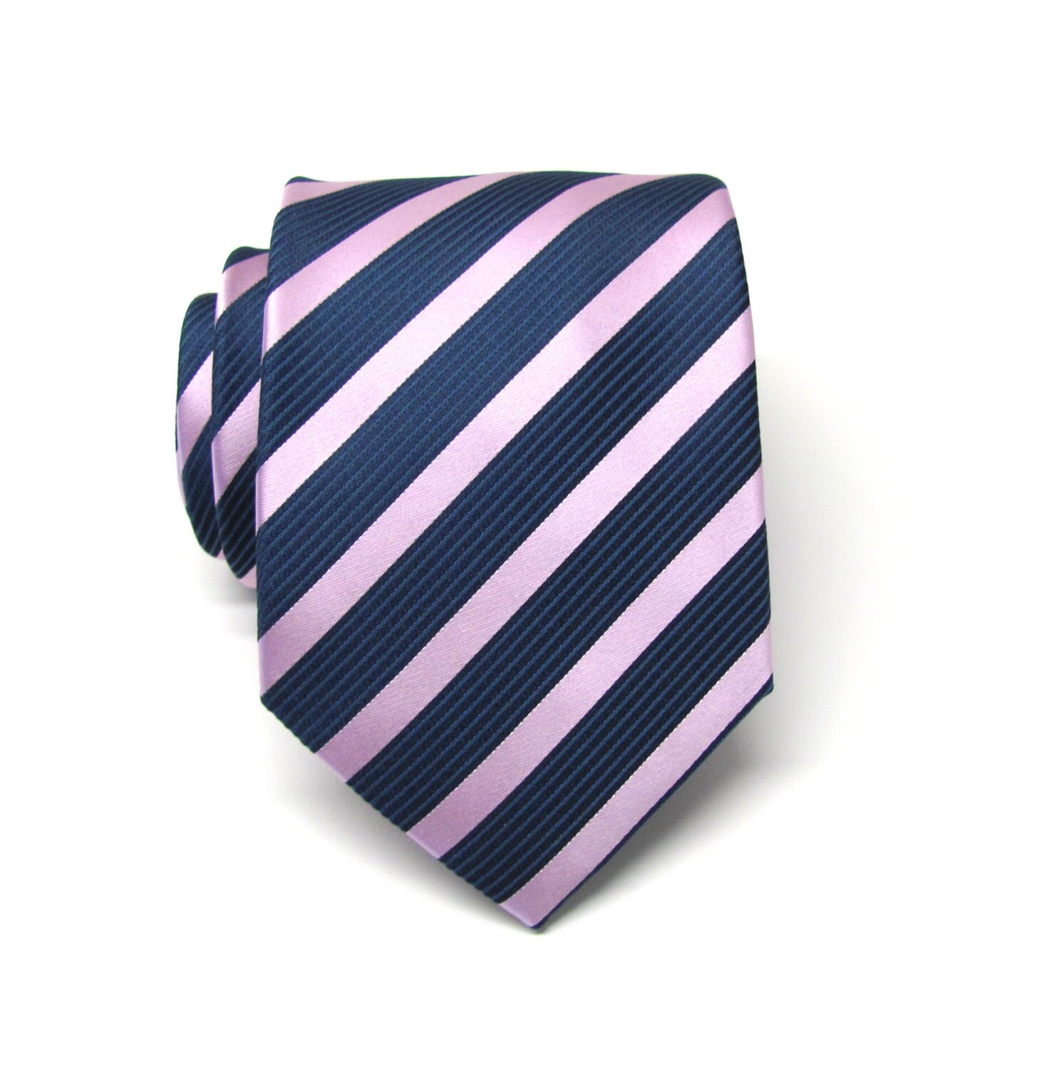 Mens Ties Navy Blue and Pink Stripes Necktie