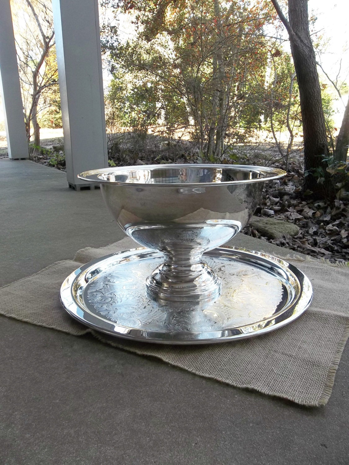 Vintage Punch Bowl Tray Punch Ladle Silver Bowl Silver Tray
