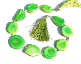 12 Inches Chrysoprase Green Druzy Agate Geode Slice beads 10 Pieces Chrysoprase Green Agate Slab Beads Size 20 - 35mm approx