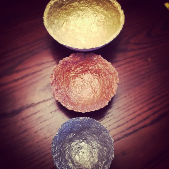 Junk Mail Nesting Bowls ~Handmade Paper - Handpainted ~ Metallics - Gold, Copper, and Silver - set of 3