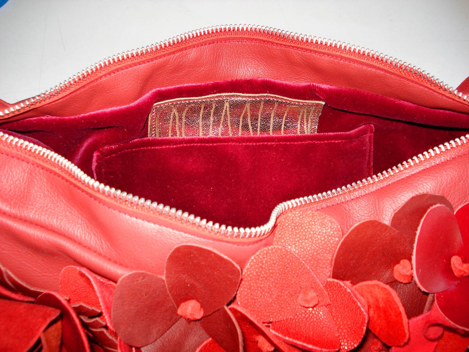 Handmade Bouquet Crescent Bag in Red leather and by afropumpkin
