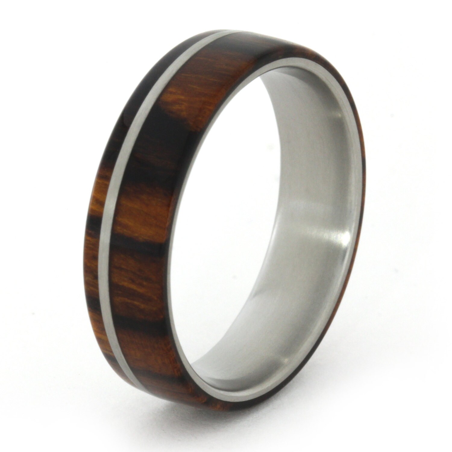 Ironwood Ring with Titanium Pinstripe Wooden Wedding Band